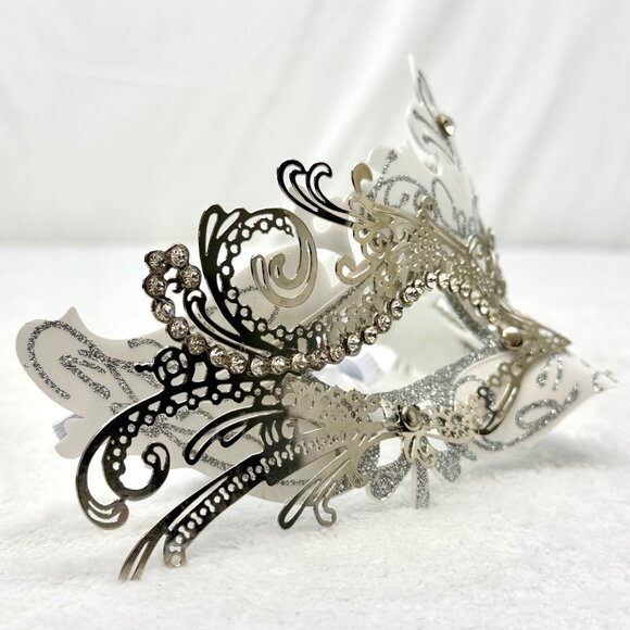 Couple Masquerade Venetian Costume Cosplay Metal Masks Silver White - Picture 3 of 9